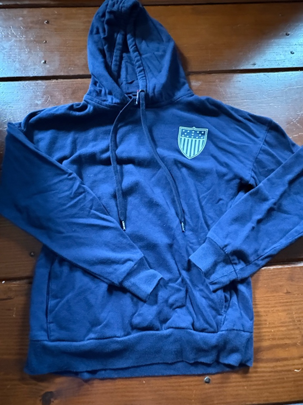 Blue Hooded Sweatshirt with Shield Logo